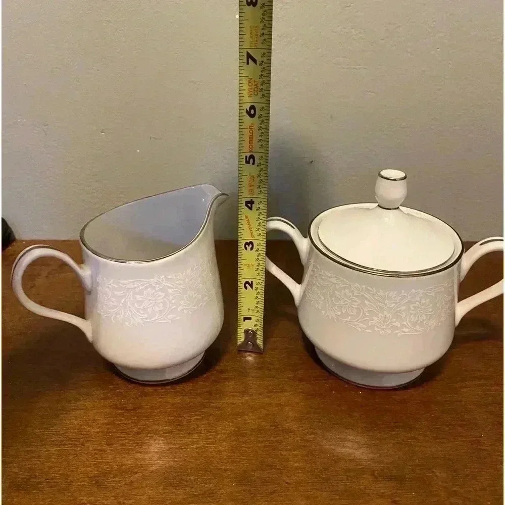 Sugar & Creamer Set White Silver‎ Gracie Fine China Concerto MCM Made in Japan